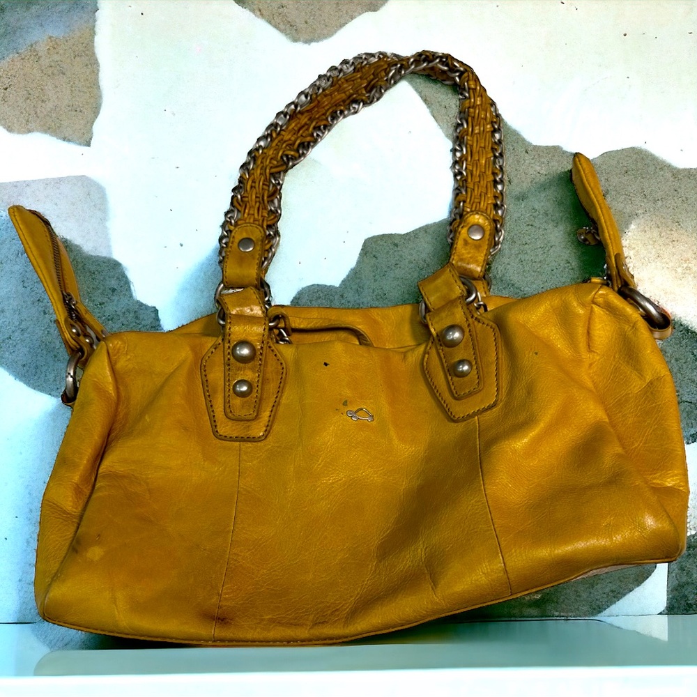 Carpisa Vera Pelle Mustard Yellow Leather Shoulder Bag